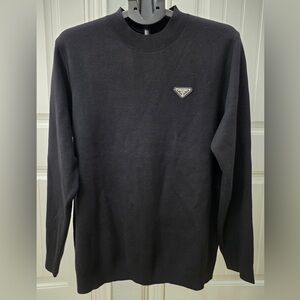 Prada Men's Black Crewneck Sweater with Logo